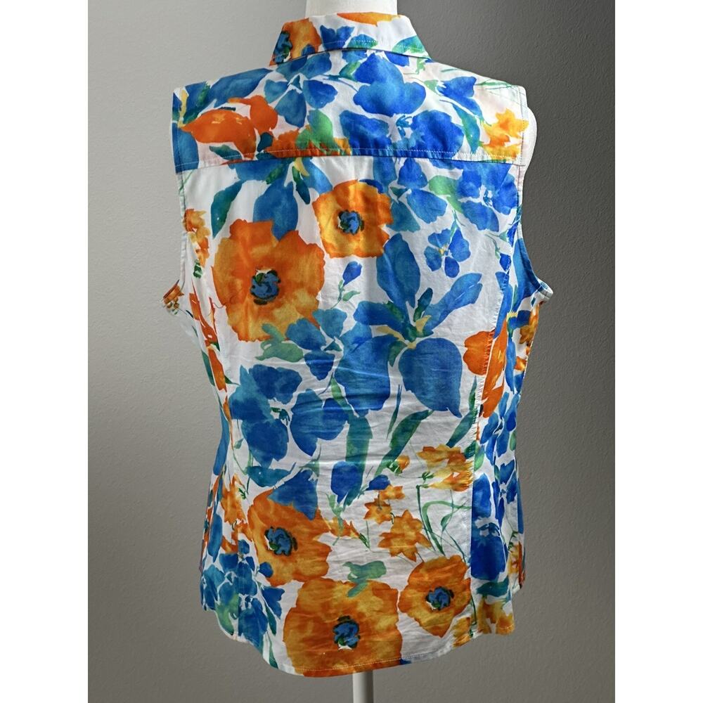 Jones‎ New York Sport Petite PL Sleeveless Floral Blouse Two Front Pockets - Picture 10 of 16